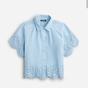 J. Crew Pleated Eyelet Trim Shirt Light Blue - SMALL